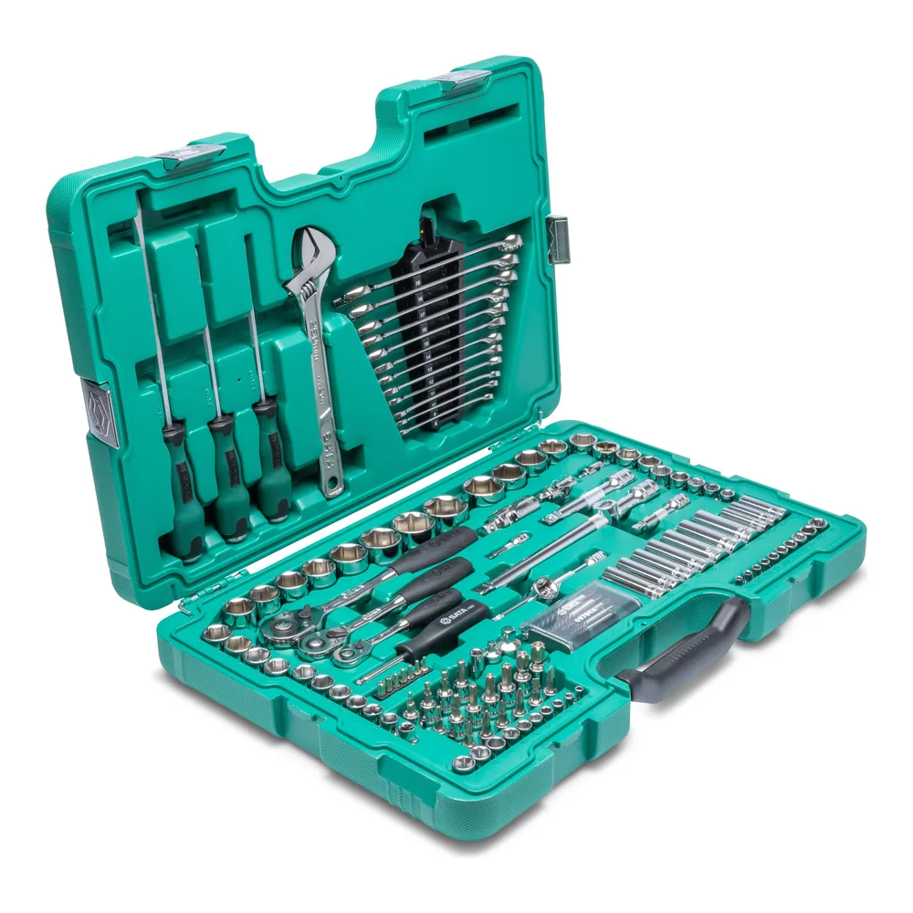 Juego de tubos y llaves 1/4", 3/8" y 1/2" 124 piezas Sata – foto 1