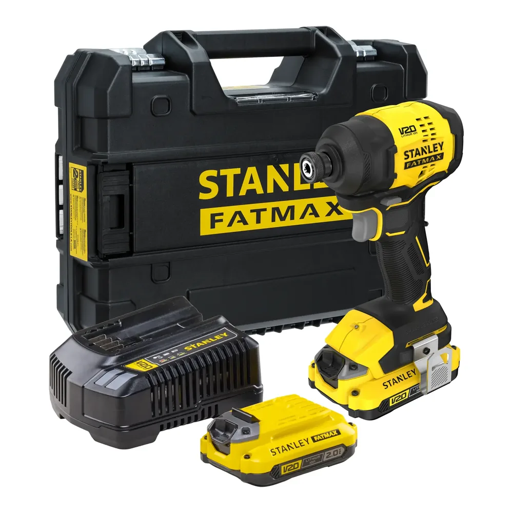 Atornillador de impacto brushless 20 V con 2 baterías Stanley
